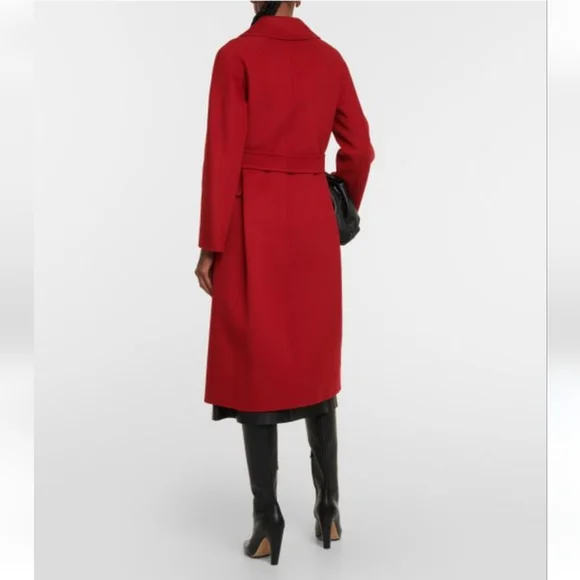 Herno luxury wool belted long jacket in vibrant red size Large - Picture 2 of 13